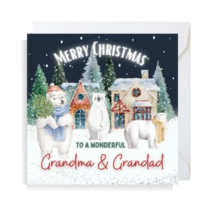 Image of Second Ave Grandma &amp; Grandad Christmas Polar Bear Square Xmas Holiday Festive Greetings Card
