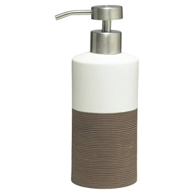 Image of Sealskin Doppio Soap Dispenser, Porcelain, Brown, 8.5 x 18 6.7 cm