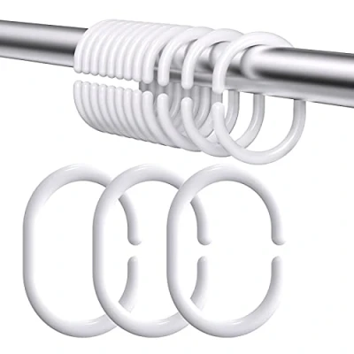 Image of Simkopy Shower Curtain Hooks,24 Pack Plastic Hanging Rings,C Shaped Hook Made of Plastic, Rings for Bathroom,White, Hooks Bathroom Window Rod