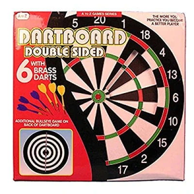Image of A to Z Double Sided Dartboard with 6 Brass Darts Set Multi Colour, 17 Inch/43 cm