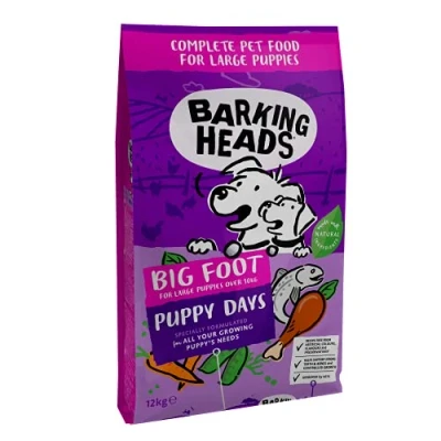 Image of Barking Heads Complete Dry Dog Food 12kg Puppy Big Foot (Large Breed) Days Turkey Natural Grain Free Hypoallergenic for Sensitive Digestion &amp; Development Vet Approved