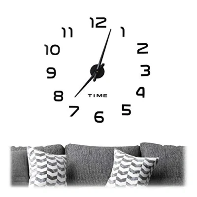 Image of Relaxdays DIY Clock, 3D Numbers, Adhesive Wall Tattoo, Easy to Install, Variable Size, Black, EVA, acrylic, metal, 1 item