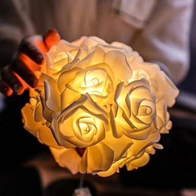 Image of Gusengo LED Pink Rose Lights Fairy String Red Rose,Pink White Foam Flower Battery Operated for Valentine&#039;s Day Decor