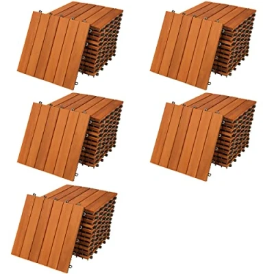 Image of CASARIA® 55x Wooden Acacia Decking Tiles 30x30cm Cuttable Interlocking System Drainage Garden Balcony Patio Click Lock In Flooring Deck FSC Certified Wood 55