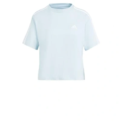 Image of adidas Women&#039;s Essentials 3 Stripes Single Jersey Crop Top, Wonder Blue, XS