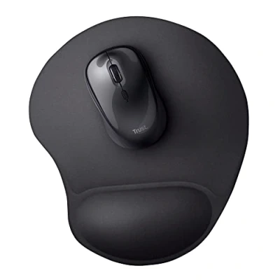 Image of Trust BigFoot Mouse Mat with Wrist Support, Ergonomic Pad, Prevents Strain, 236 x 205 mm, Microfiber Surface, Gel Rest, Non Slip for Home Office, Computer, Laptop Black