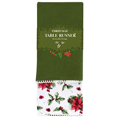 Image of Harvey &amp; Mason Festive Reversible Table Runner Decoration Christmas Dinner 100% Cotton