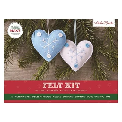 Image of Simply Make Felt Winter Heart Craft Kit Pack of 2, Christmas Accessories, Ideal for Beginner and Experienced Crafters, Great Fabric Set Gift, Adult Older Kids