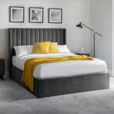 Image of Julian Bowen Langham Scalloped Headboard Storage Bed 180cm, Grey