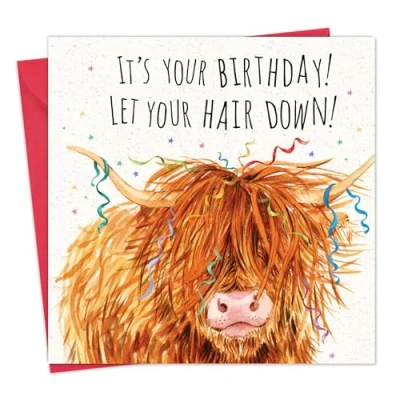 Image of Twizler Funny Birthday Card Scottish Highland Cow for Men or Women Happy Him Her Animal Humour Blank Inside