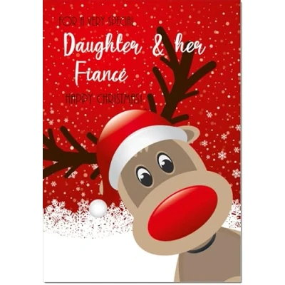 Image of doodlecards Daughter and Fiance Christmas Card Rudolph in Snow Medium Size for &amp; with Plain Envelope