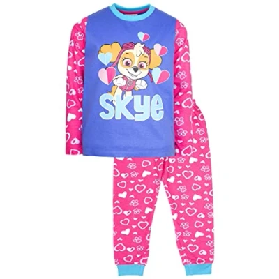 Image of Paw Patrol Kids Pyjamas Pink Long Sleeve With Skye Design 100% Cotton Sleepwear Official Merchandise 4/5 Years