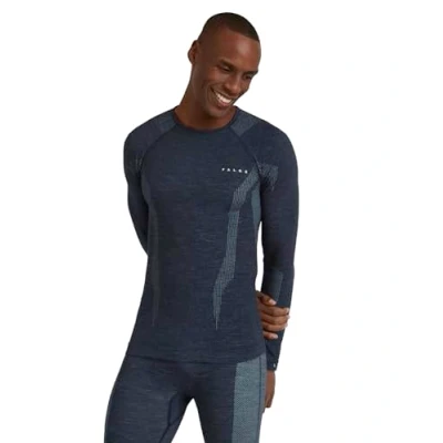 Image of FALKE Men&#039;s Wool Tech Round Neck M L/S SH Functional Yarn Quick Dry 1 Piece Base Layer Top, Blue (Space 6116), L