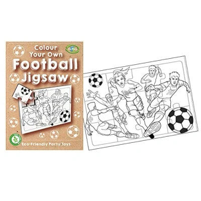 Image of Playwrite Re:Play PACK OF 12 100% Plastic Free Eco Friendly Colour Your Own Football Jigsaw Colouring Party Activity Toy Puzzle for Kids