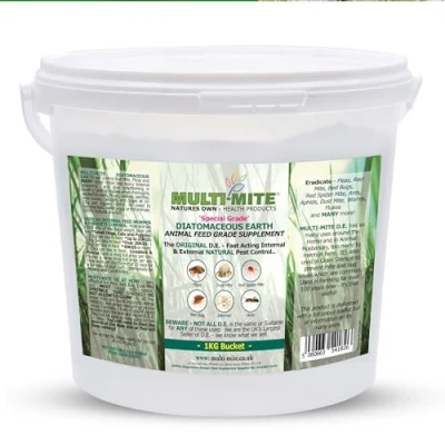 Image of Multi Mite 1kg Bucket Feed Grade Diatomaceous Earth Red Mite, Fleas &amp; All Animal Internal Lice Control Powder 100% Natural Insect Killer Pest Treatment