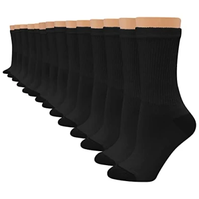 Image of Hanes Women&#039;s Value, Crew Soft Moisture Wicking Socks, Available in 10 and 14 Packs, Black 14, 4 8 UK (Pack of 14)