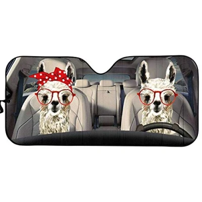 Image of UOIMAG Car Sun Shade for Windshield Cute Alpaca Couple Print Window Visor Cover UV Rays Protector Auto Accessories