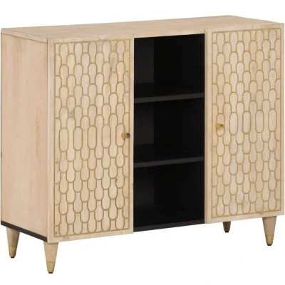 Image of vidaXL Solid Wood Mango Side Cabinet Retro Brown Sideboard with Iron Legs, 90x33x75cm, Versatile Storage Cupboard for Home
