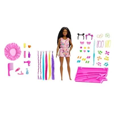 Image of Barbie Life in the City Braid, Style &amp; Care Playset with “Brooklyn Roberts Doll and 50+ Hairstyling Accessories, 5 Year Olds Up
