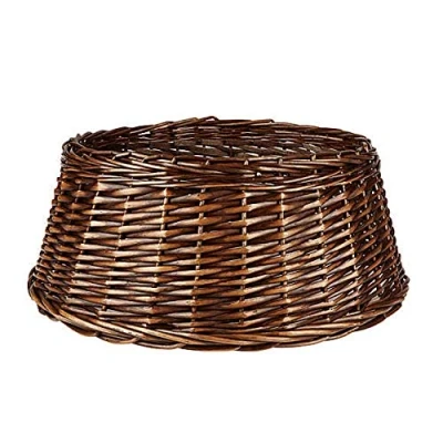 Image of Natural Wicker Christmas Tree Skirt Xmas Stand Cover Decoration Basket (Brown, Small)