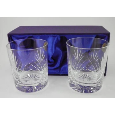 Image of Personalised Pair of Cut Crystal Whisky Tumblers Whiskey Glasses