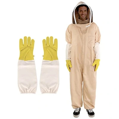 Image of zelaby Bee Suit, Full Body Beekeeping Clothes Gloves Veil Hood Hat Protective Suit Jacket Beekeepers Supplies Equipment Adult（XXL）