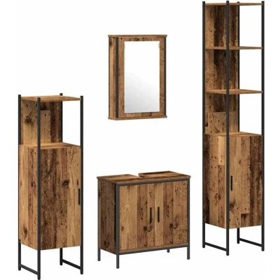 Image of vidaXL 4 Piece Bathroom Furniture Set Old Wood Engineered