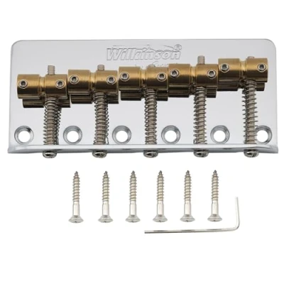 Image of Wilkinson WBBC5 18mm 5 String Bass Bridge Brass Saddles for Precision Jazz Bass, Chrome