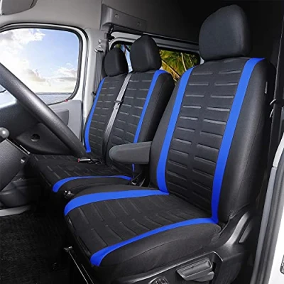 Image of TOYOUN Van seat Covers 3D Stripe Print Universal Fit Most Vans Trucks Lorry Front Single &amp; Double Car for Driver and Passenger 2+1 Covers, Blue