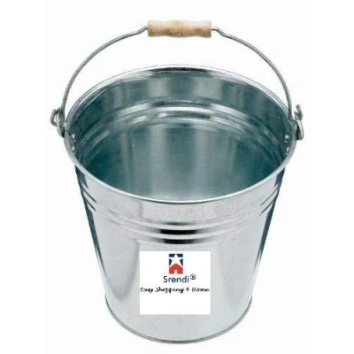 Image of Srendi® Galvanised General Purpose Metal Steel Bucket Cleaning Heavy Duty Strong with Wooden Handle Ash Coal Fire Water MADE IN U.K. (15L)