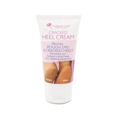 Image of Carnation cracked Heel Cream, revives rough, dry and heels. Moisturises, rehydrates callused feet. With refreshing peppermit oil. 20% Urea. 50ml.