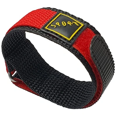 Image of Talk Time Wrap Around Hook and Loop Sports Nylon Watch Strap Band Red 14mm