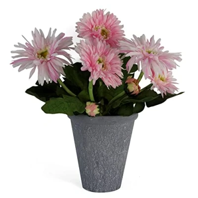 Image of Leaf Artificial Potted Daisy Plant, Orange Daisy, 33cm