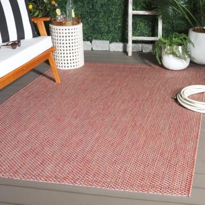Image of SAFAVIEH Contemporary Rug for Indoor &amp; Outdoor Courtyard Collection, Short Pile, in Red and Beige color, 160 X 231 cm
