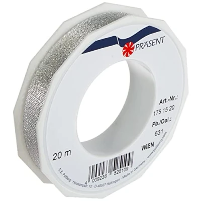 Image of C.E. Pattberg WIEN Gift Ribbon in Silver, 22 yards of Metallic Mesh for Wrapping, 0.59 inches width, Accessories Decoration &amp; Handicrafts, Presents, every occasion