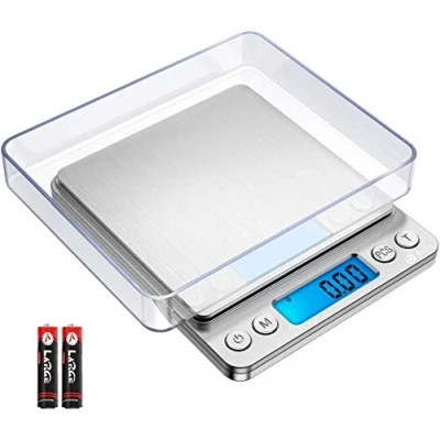 Image of Criacr Digital Pocket Scales, 500g High Precision Kitchen Stainless Steel Jewelry Scales with Two Trays, Back Lit LCD Display, 0.01g Precision, Tare and PCS Features, Batteries Included