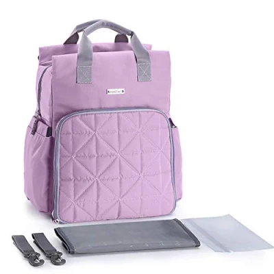 Image of SONARIN Waterproof Multifunction Baby Nappy Changing Backpack with Mat,Stroller strap,Laptop shockproof Bag,Diaper Bag Bottle Insulated Bags,Large Capacity,Machine washable(Light Purple)
