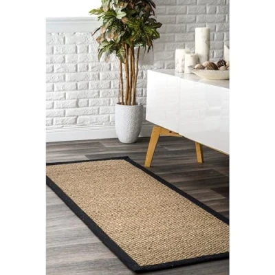 Image of nuLOOM Elijah Seagrass Natural Runner Rug, 2&#039; 6&quot; x 10&#039;, Black