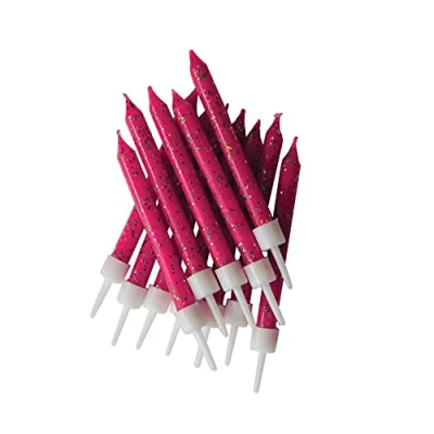 Image of Anniversary House Glitter Candles Fuchsia with Holders Pack of 12