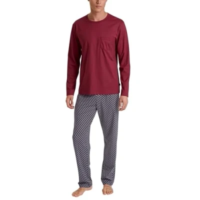 Image of CALIDA Men&#039;s Relax Imprint Pajama Set, Opaque, Mars Red, 46 48