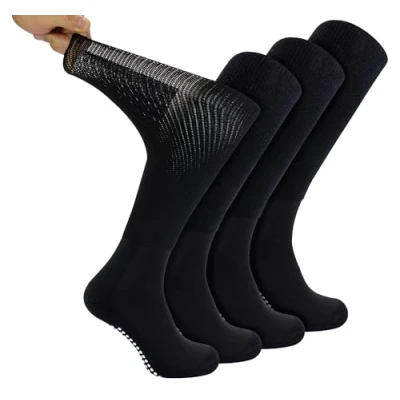 Image of Dr.Socks 4 Pack Bamboo Diabetic Knee High Socks with Grips Mens &amp; Ladies Extra Wide Long Slipper for Swollen Feet Legs (9 11, Black)