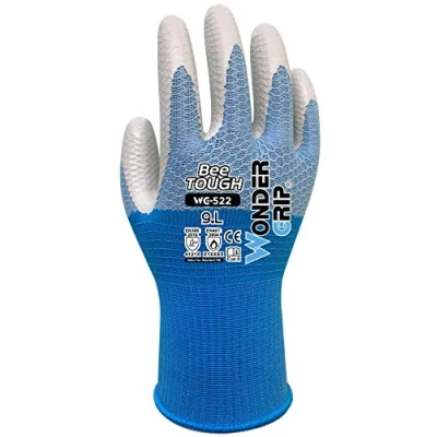Image of Wondergrip Bee Tough WG 522W Safety Gloves Nitrile Coating &amp; Oil Resistant High Grip Series Knitting DuaLiner Technology Ergonomic Fit Blue Small