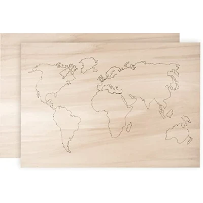Image of Rayher Wooden World Map Building Kit, DIY Wood Craft Set with Pre Cut Pieces, Wall Display World, natural wood, 42x29.7x0.4cm, 62810000
