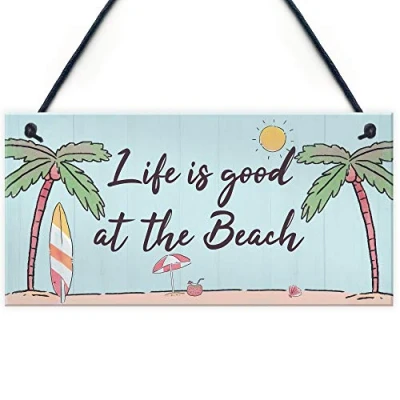 Image of RED OCEAN Beach Plaque Nautical Theme Hanging Hot Tub Garden Summer House Sign