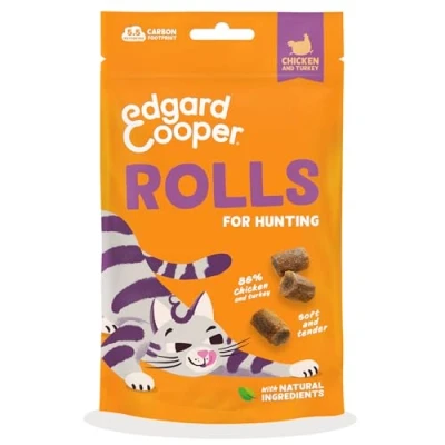 Image of Edgard &amp; Cooper natural cat treats, chicken and turkey rolls (1 x 45g bag), grain free packed with fresh meat, high protien, for hunting, ingredients no added sugar