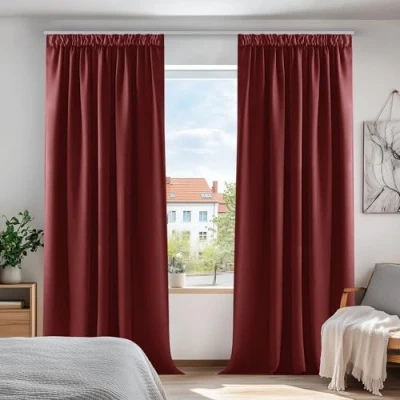 Image of Deconovo Room Darkening Curtains Super Soft Window Treartment Thermal Insulated Pencil Pleat Energy Saving Decorative Blackout for Girls 42 x 84 Inch Red 2 Panels