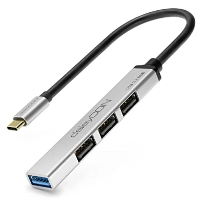 Image of deleyCON USB HUB 4 Port 4x A Connections (1x 3.0 // 3x USB2.0 Sockets) With 15cm (5.91&quot;) C Connector Cable Silver