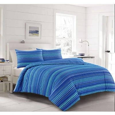 Image of Leon Stripe Lines Luxury Printed Duvet Cover Set Easy Care Bedding Red Blue Soft Covers (Double, Blue)
