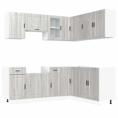 Image of vidaXL 11 Piece Kitchen Cabinet Set Grey Sonoma Engineered Wood Storage Cabinets &amp; Adjustable Feet