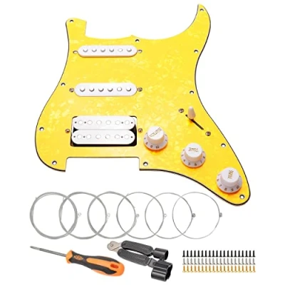 Image of Unxuey SSH Loaded Prewired Pickguard Set, 11 Hole Guitar Humbucker Pickups with Strings+ Repair Tool, for Fender Stratocaster Electric